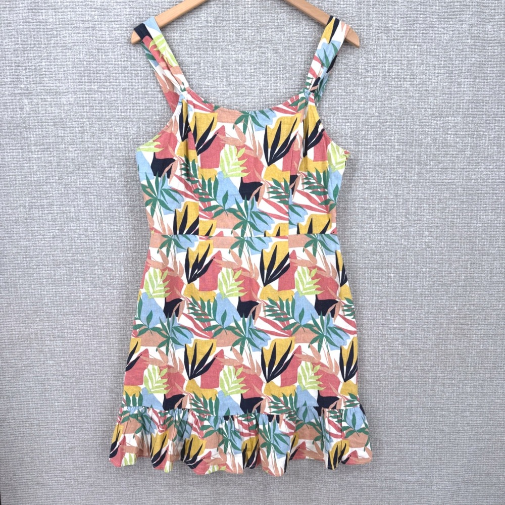 Anthropologie Maeve Tropical Leaf Print‎ Mini Dress Womens Small Ruffle Hem Boho